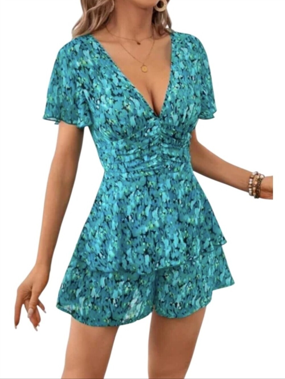 Teal And Blue Flowy Romper